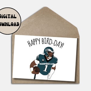Jalen Hurts Birthday Card Greeting Philadelphia Eagles Funny Cartoon Printable Instant Download E-card Punny NFL Card Foldable Size 5x7in
