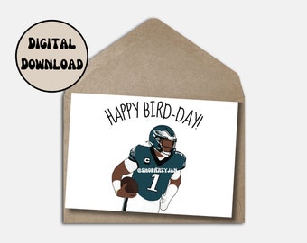 Jalen Hurts Birthday Card Greeting Philadelphia Eagles Funny Cartoon Printable Instant Download E-card Punny NFL Card Foldable Size 5x7in