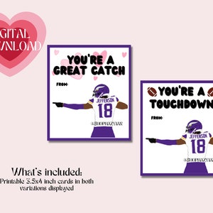 Justin Jefferson Minnesota Vikings Sofortige druckbare digitale lustige niedliche Valentinstag Karten NFL Football Print und Cut für Kinder 3,5 x 4