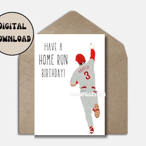 Biglietto di auguri di compleanno a tema Bryce Harper Philadelphia Phillies, biglietto di compleanno di baseball MLB, download digitale istantaneo stampabile, dimensioni 5x7 pollici
