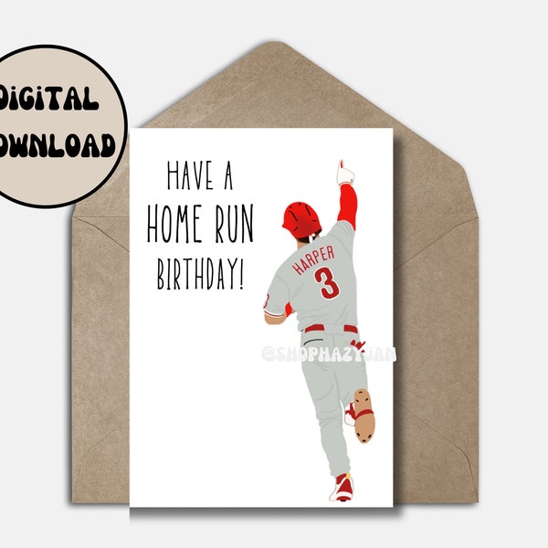 Bryce Harper Philadelphia Phillies Themed Birthday Greeting Card, MLB Baseball Birthday Card, Printable Instant Digital Download, Size 5x7in