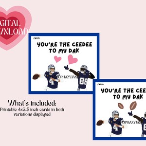 Dallas Cowboys Themed Valentines Karten Dak Prescott CeeDee Lamb Instant Digital Printable für die NFL Football Fan Kinder niedlich 10x3.5"