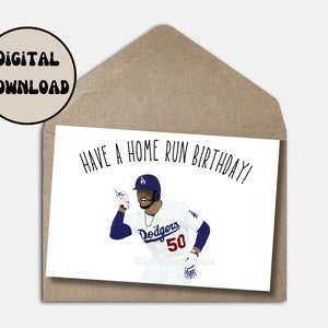 Biglietto d'auguri di compleanno a tema Mookie Betts Los Angeles Dodgers, biglietto d'auguri di baseball MLB, download digitale istantaneo stampabile, dimensioni 5x7 pollici