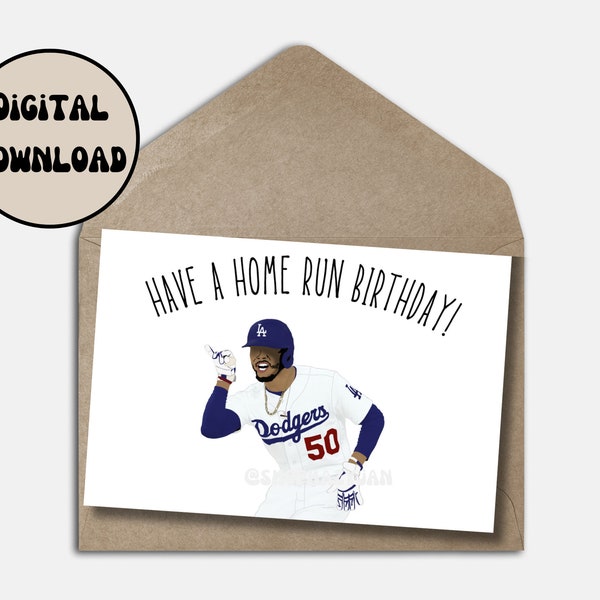 Mookie Betts Los Angeles Dodgers Themed Birthday Greeting Card, MLB Baseball Birthday Card, Printable Instant Digital Download, Size 5x7in