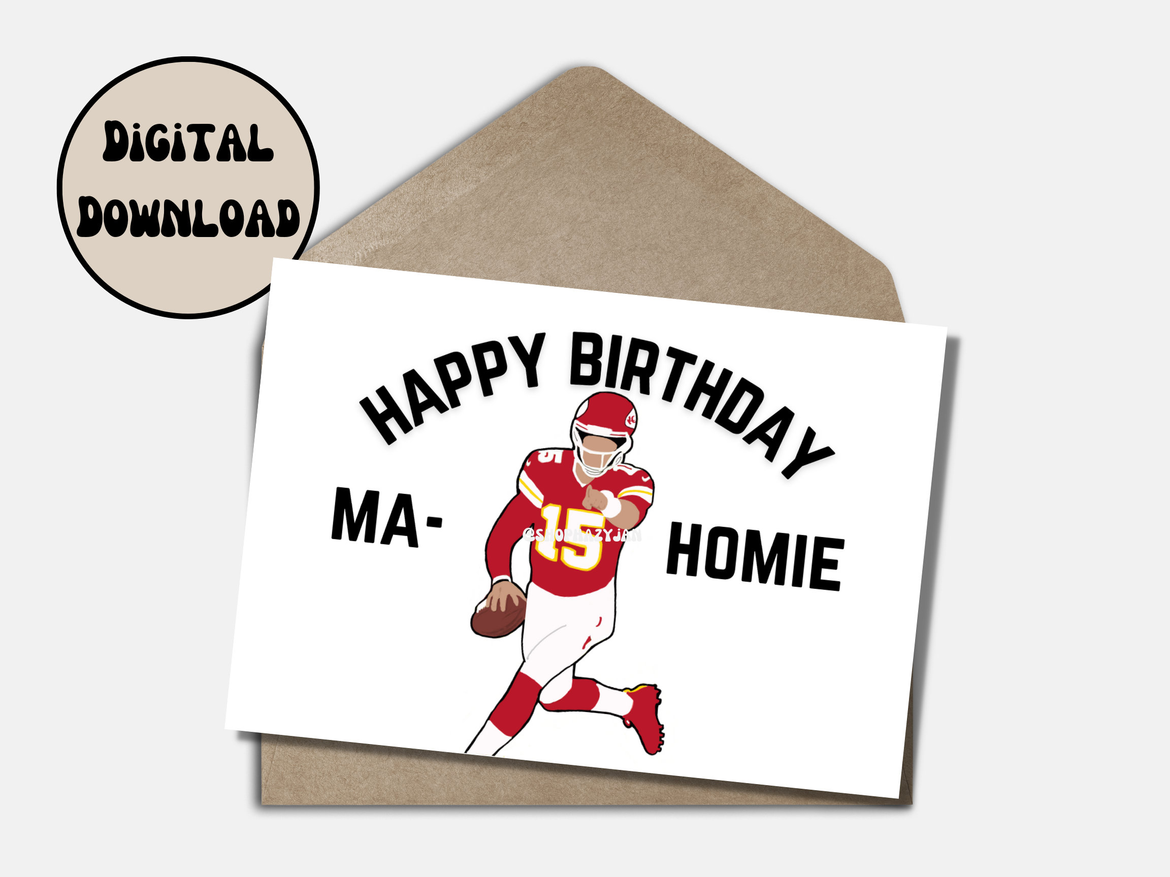 Patrick Mahomes Birthday Card Greeting Kansas City Chiefs Funny Cartoon