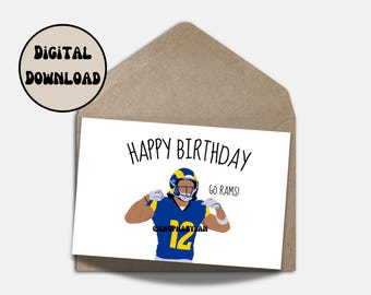 Puka Nacua Los Angeles Rams Birthday Card Greeting Cartoon Printable Instant Download E-card NFL Card Foldable Size 5x7in