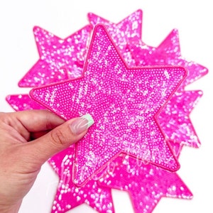 star patch, sequin star patch, small patches, iron on patch, trucker hat patches, jacket patches, book bag patch, pink star diy hat patches image 1