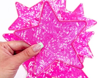 Pink Sequin Star Patch: Iron On Applique, DIY Hat Patches (5”)
