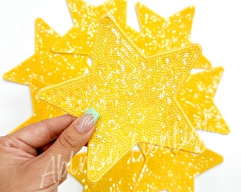 Sequin Star Iron On Patch: Gold DIY Hat Patches (5")