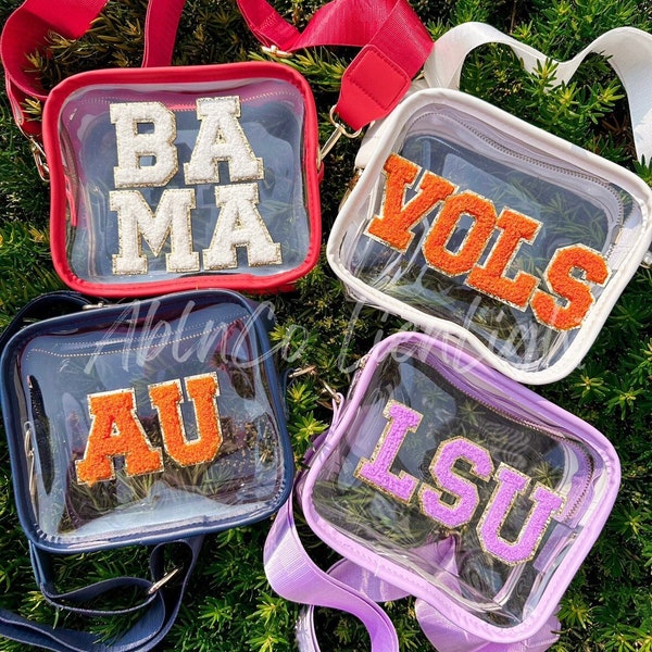 custom stadium bag, clear stadium bag, concert clear bag, game day clear bag, clear crossbody purse, college stadium bag, vols bama lsu bag