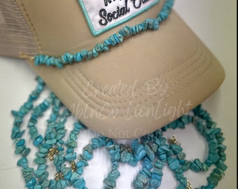 turquoise chain, trucker hat chains, chain for trucker hats, patch for hat, cowboy hat, hat accessories, gold chain, trendy chain, diy hat
