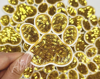 Gold Sequin Paw Print Patch: Iron-On Applique (3 inch)