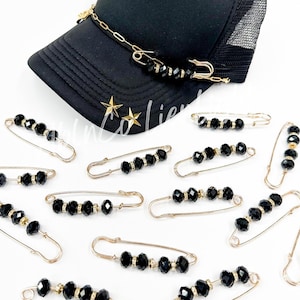 black hat pins, trucker hat pins, preppy pin, gemstone pin, hat bling, hat accessories, western pin, diamond pin, hat charm, patches for hat