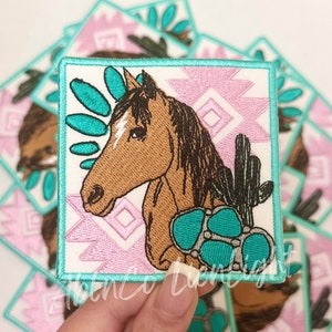 horse patch, turquoise patch, hat patch, rodeo patch, cowgirl patch, western patch, trendy patch, patch for hats, iron on patch, DIY hat