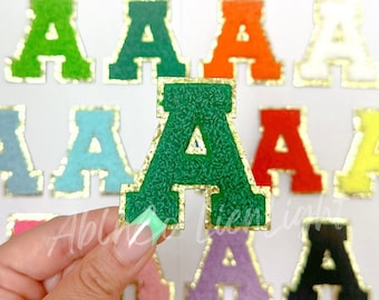 adhesive letters, stick on letters, dark green chenille letters self adhesive, sticker letters, varsity letters, diy game day stadium bag