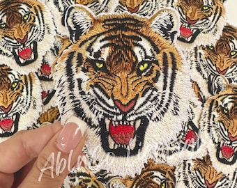 Roaring Tiger Patch: Embroidered Iron-On Applique (4.5”)
