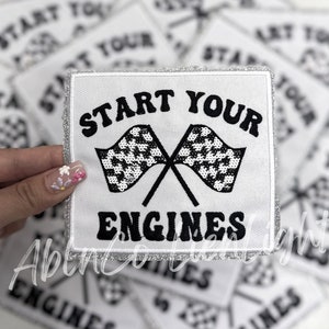trucker hat patches, start your engine patch, checkered flag patch, racing patch, retro patch, motor sports, race flag patch, jacket patches