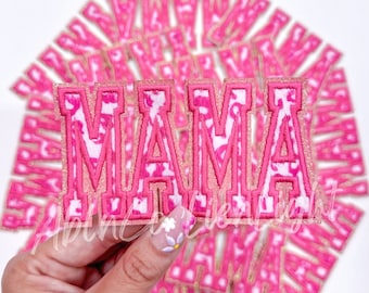 mama patch, mama leopard print patch, trucker hat patches, mom patch, glitter patch, preppy pink patch, patches for hat, iron on patch, diy