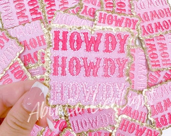 howdy patch, cowgirl patch, western patch, pink patches, preppy patches, embroidery patch, iron on patch, small hat patches, trendy patch