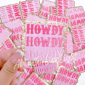 howdy patch, cowgirl patch, western patch, pink patches, preppy patches, embroidery patch, iron on patch, small hat patches, trendy patch