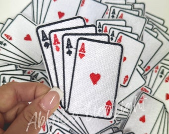 Four Ace Card Patch: Retro Iron-On Embroidery (3")