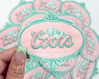 Coors patch, pink Coors patch iron on, turquoise patch, trucker hat patches, embroidery patch, preppy patch, cowgirl patch, western patch