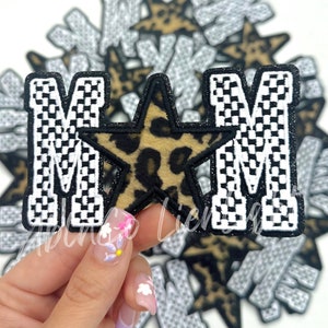 mom patch, star cheetah print patch, trucker hat patches, checkered patch, mom star iron on patch, glitter patch, preppy patch, retro patch