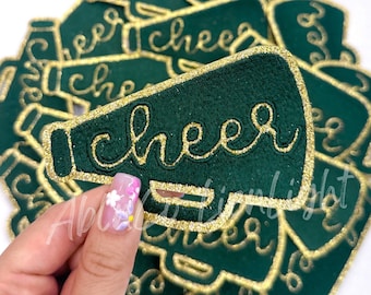 Green Megaphone Cheer Patch: Glitter Iron-On Applique