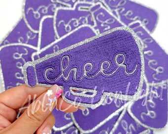 Cheer Megaphone Patch: Purple & Silver Glitter Iron-On