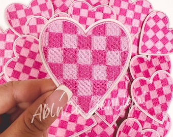 checkered heart patch, pink heart patch, preppy patch, pink patch, cowgirl patch, western patch, trendy patch, trucker hat patches, iron on