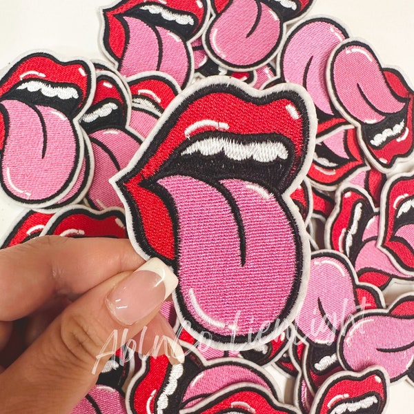 tongue patch, retro patch, rockstar patch, pink preppy patch, small patch, embroidery patch, iron on patch, trucker hat patch, trendy patch