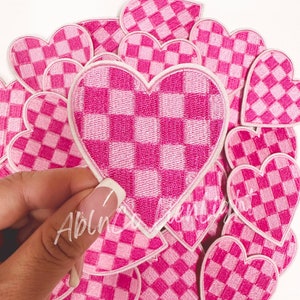 checkered heart patch, pink heart patch, preppy patch, pink patch, cowgirl patch, western patch, trendy patch, trucker hat patches, iron on