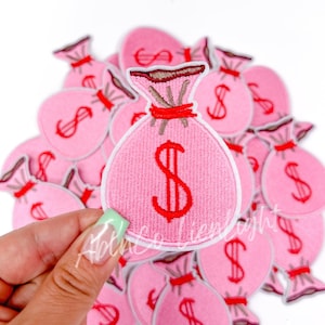 money bag patch, trucker hat patches, pink patch, preppy patch, cowgirl patch, western patch, trendy patch, small hat patch, iron on patch