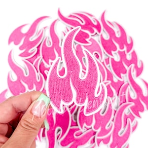 pink flame patch, pink patch, trucker hat patches, preppy patch, retro patch, embroidery patch, iron on patch, trendy patch, cowgirl patch