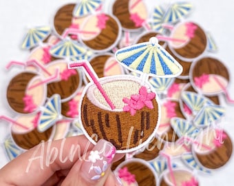 coconut drink patch, trucker hat patches, summer patch, beach patch, retro patch, alcohol patch, preppy patch, iron on patch, patch for hat