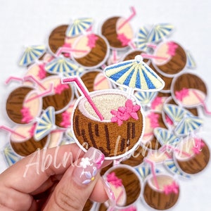 Coconut Drink Iron On Patch: Summer Beach Trucker Hat Patch