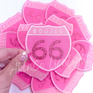 route 66 patch, Boujee patch, trucker hat patches, glitter patch, iron on patch, retro patch, preppy pink patch, western patch, snarky patch