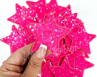 star patch, sequin star patch, hot pink star patch, small star patches, trucker hat patches, patch for hat, game day patch, preppy patch