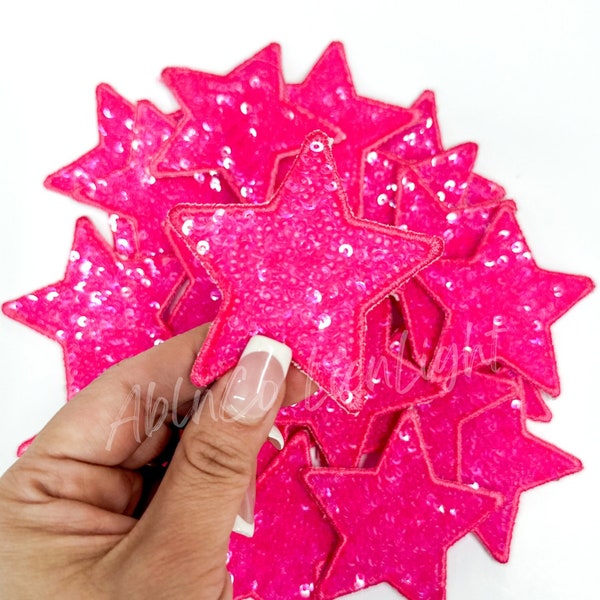 star patch, sequin star patch, hot pink star patch, small star patches, trucker hat patches, patch for hat, game day patch, preppy patch