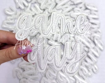 White Game Day Patch, Adhesive Chenille Letter Patch