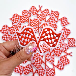 Checkered flag patch, red racing flag patch, retro patch, motor sports, trucker hat patches, small patch, embroidery patch, iron on patch