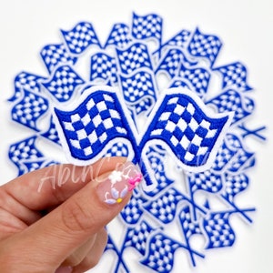 Checkered flag patch, royal blue racing flag patch, retro patch, motor sports, hat patches, small patches, embroidery patch, iron on patch