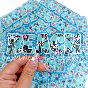 Beach Glitter Iron On Patch: Summer Trucker Hat Patch (3")