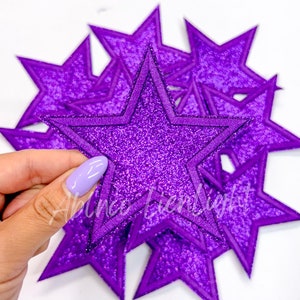 3" Purple Glitter Star Iron On Patch