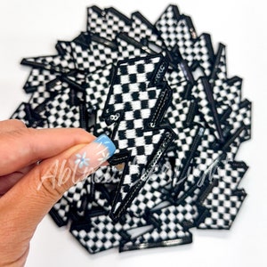 black checkered patch, checkered lightning bolt patch, retro patch, sequins patch, filler patch, trucker hat patch, embroidery patch, trendy