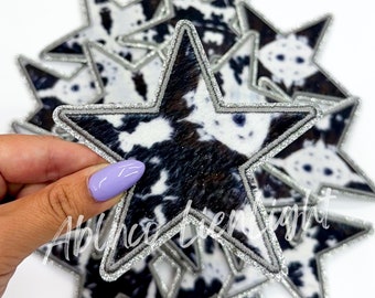 Cow Print Glitter Star Patch: Western Rodeo Iron-On Patch (3")