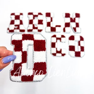 Maroon Checkered Chenille Letter Patch: Varsity Iron-On