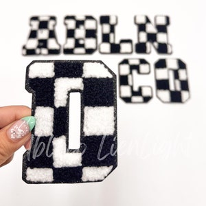 Black Checkered Chenille Letter Patch: Varsity Iron-On (3.10")