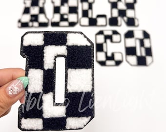 Black Checkered Chenille Letter Patch: Varsity Iron-On (3.10")