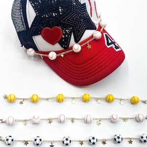 baseball hat chain, trucker hat chains, softball hat chain, soccer hat chain, football hat chain, hat accessories, chains for hat, hat pins